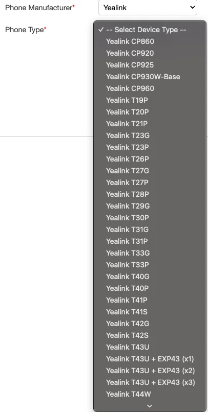 Click2Call portal showing the phone type selection step for SIP desk phone registration