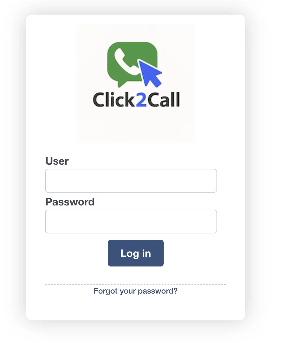 Click2Call portal login screen.