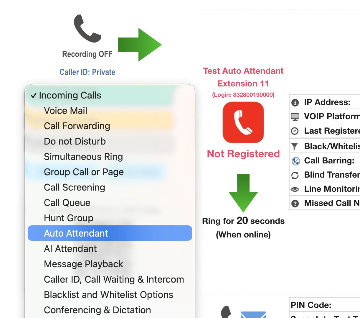 Selecting Auto Attendant from the Incoming Calls dropdown menu.