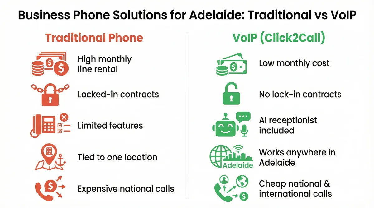 Infographic showing how a VoIP phone system works for a Adelaide business.